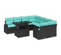 vidaXL Conjunto de sofá de jardín 9 pcs Negro Rattan de Poliéster, Juego de Sofás Moderno para Jardín y Terraza, Muebles de Patio, Ideal para Balcón y Deck