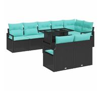 vidaXL Conjunto de sofá de jardín 9 pcs Negro y Azul ratán sintético, Sofá Moderno para jardín, Muebles de ratán duraderos, Set Modular para terraza, Ideal para tu Patio