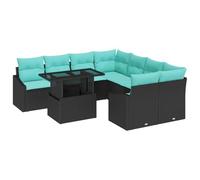 vidaXL Conjunto de sofá de jardín 9 pcs Negro y Azul ratán sintético, Sofá Modular Ligero, Banco de ratán, Conjunto de Patio Resistente al Sol, Ideal para jardín y terraza