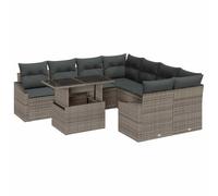 vidaXL Conjunto de sofá de jardín 9 uds. Gris ratán sintético | Acomoda cómodamente hasta 8 personas, Fabricado con resistente poliratán y acero, ideal para usar por mucho tiempo,