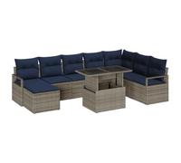 vidaXL Conjunto de sofá de jardín 9 uds. Gris y Azul Marino