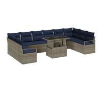 vidaXL Conjunto de sofá de jardín con cojín 11 pcs Gris y Azul Marino, Conjunto de sofá Moderno para jardín y terraza, diseño Modular, Muebles duraderos, Asientos Elegantes para 4