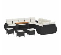vidaXL Conjunto de sofá de jardín con cojín 14 pcs Negro y Crema, Sofá Modular Moderno, Mobiliario de Patio y Jardín, Conjunto Acogedor para Exterior, Ideal para Terrazas