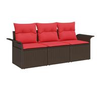 vidaXL Conjunto de sofá de jardín con cojín 3 pcs Marrón Poliratán, Conjunto de sofá para jardín y terraza, diseño Modular, Resistente al Sol, Ligero y fácil de armar, con Compartimentos