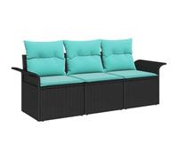 vidaXL Conjunto de sofá de jardín con cojín 3 pcs Negro Poliratán, Mobiliario de jardín y terraza, Modular, Resistente a UV, sofá Exterior cómodo para Espacios versátiles
