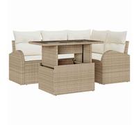 vidaXL Conjunto de sofá de jardín con cojín 5 pcs Beige Poliratán, Sofá Modular para jardín y terraza, Muebles livianos, Resistentes al Sol, con Compartimentos de Almacenamiento