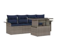 vidaXL Conjunto de sofá de jardín con cojín 5 pcs Gris Poliratán, Sofá Moderno para jardín y terraza, mobiliario Ratan Resistente, Verano y Relajarse al Aire Libre