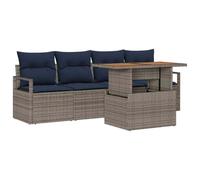 vidaXL Conjunto de sofá de jardín con cojín 5 pcs Gris y Azul Marino, Sofá Modular Moderno, Muebles Ligeros para jardín, salón en terraza, Resistentes a Rayos UV