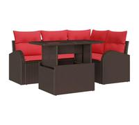 vidaXL Conjunto de sofá de jardín con cojín 5 pcs Marrón Poliratán, Conjunto de jardín y terraza, sofá Modular Rectangular Moderno, Lounge Resistente, Ligero y con Espacio de Almacenamiento