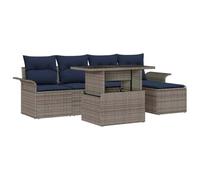 vidaXL Conjunto de sofá de jardín con cojín 6 pcs Gris Poliratán, Conjunto de Muebles Modulares para Jardín, Sofá Ratan Impermeable, Ideal para Terrazas y Patios