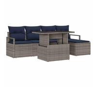 vidaXL Conjunto de sofá de jardín con cojín 6 pcs Gris y Azul Marino, Sofá Modular para jardín y terraza, Muebles de Patio Resistentes y versátiles, Ideal para Exteriores
