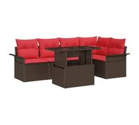 vidaXL Conjunto de sofá de jardín con cojín 6 pcs Marrón Poliratán, Conjunto de Jardín y Terraza, Sofá Modular, Mesa para Comer, Sillas de Rattan, Cojín de Poliéster