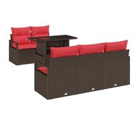 vidaXL Conjunto de sofá de jardín con cojín 6 pcs Marrón Poliratán, Juego de jardín y terraza, Rectangular, liviano, Resistente al UV, con Compartimentos de Almacenamiento