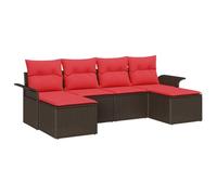 vidaXL Conjunto de sofá de jardín con cojín 6 pcs Marrón Poliratán, Juego de Sofá Modular para Exterior, Ligero, Resistente, Materiales UV, Diseño Rectangular, Muebles para Jardín