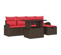 vidaXL Conjunto de sofá de jardín con cojín 6 pcs Marrón Poliratán, Sofá Modular Ligero para jardín y terraza, Muebles Resistentes al Sol, con Compartimento de Almacenamiento