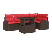 vidaXL Conjunto de sofá de jardín con cojín 6 pcs Marrón Poliratán, Sofa Modular Moderno para Jardín y Terraza, Mobiliario Duradero, Resistente al Sol, Asientos Elegantes para Verano