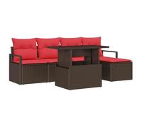 vidaXL Conjunto de sofá de jardín con cojín 6 pcs Marrón Poliratán, Sofá Modular Rectangular Moderno para jardín y terraza, con Materiales Resistentes al Clima y Espacios de Almacenamiento