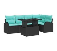 vidaXL Conjunto de sofá de jardín con cojín 6 pcs Negro Poliratán, Sofa Modular Moderno para Jardín y Terraza, Mobiliario Duradero, Resistente al Sol, Asientos Elegantes para Verano