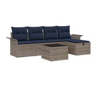 vidaXL Conjunto de sofá de jardín con cojín 6 pcs Poliratán, Sofá de jardín y terraza, Moderno, liviano, Resistente a Rayos UV, con Compartimentos de Almacenamiento