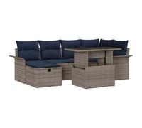 vidaXL Conjunto de sofá de jardín con cojín 7 pcs Gris Poliratán, Sofá Modular para jardín y terraza, Ligero y Resistente a UV, con Compartimentos de almacenaje, Comodidad al Aire Libre