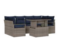 vidaXL Conjunto de sofá de jardín con cojín 7 pcs Gris y Azul Marino, Módulo para jardín y terraza, sofá cómodo, Almacenamiento Duradero, Set de Muebles de Patio con Estilo