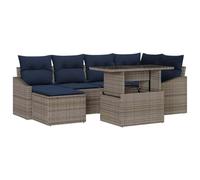 vidaXL Conjunto de sofá de jardín con cojín 7 pcs Gris y Marino, Sofá Modular para jardín y terraza, con pies Ajustables, Ideal para relajarte Este Verano