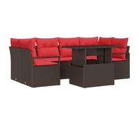 vidaXL Conjunto de sofá de jardín con cojín 7 pcs Marrón Poliratán, Conjunto de jardín y terraza, sofá Modular, Ligero, Resistente UV, con Compartimentos de Almacenamiento, Mueble de Patio