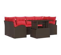 vidaXL Conjunto de sofá de jardín con cojín 7 pcs Marrón y Rojo, Sofá Modular Moderno, Resistente al Clima, para el jardín y terraza, Set Relajante al Aire Libre