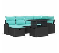 vidaXL Conjunto de sofá de jardín con cojín 7 pcs Negro Poliratán, Sofá Modular Moderno para jardín y terraza, Mueble Ligero, Resistente al Sol, con Espacio de Almacenamiento