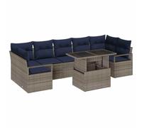 vidaXL Conjunto de sofá de jardín con cojín 8 pcs Gris y Azul Marino, Juego de Jardín y Terraza, Sofá Exterior Moderno, Asientos Módulos Cómodos, Resistente al Sol