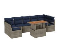 vidaXL Conjunto de sofá de jardín con cojín 8 pcs Gris y Marino, Sofá Modular para jardín, Resistente a los Rayos UV, Asiento Flexible para terraza, relajarte al Aire Libre