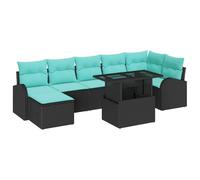 vidaXL Conjunto de sofá de jardín con cojín 8 pcs Negro Poliratán, Conjunto de Jardín y Terraza, Sofá Rectangular, Modular y Resistente al Sol, con Compartimentos para Almacenaje