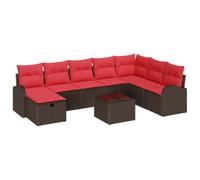 vidaXL Conjunto de sofá de jardín con cojín 9 pcs Marrón Poliratán, Conjunto de Sofá para Jardín y Terraza, Moderno, Duradero, Ligero, Resistente al Sol, Asientos Modulares, con Compartimentos