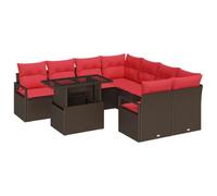 vidaXL Conjunto de sofá de jardín con cojín 9 pcs Marrón Poliratán, Conjunto Sofá Jardín Moderno, Módulos Rectangulares, Materiales Resistentes al Sol, Muebles Exteriores Elegantes