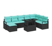vidaXL Conjunto de sofá de jardín con cojín 9 pcs Negro y Azul, Juego Moderno de Muebles de Exterior, colección de sofás modulares, Materiales Resistentes a UV, Asientos de jardín lujosos