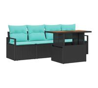 vidaXL Conjunto de sofá de jardín con cojín Manual 5 pcs Negro y Azul, Conjunto Modular de sofá, Mueble Moderno Resistente UV, cómodo para el jardín, Disfruta Cada Temporada