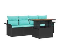 vidaXL Conjunto de sofá de jardín con cojín Manual 5 pcs Negro y Azul, Juego de Sofás para Jardín y Terraza, Muebles Modernos, Resistentes al Sol, Ligeros y Cómodos