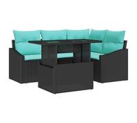 vidaXL Conjunto de sofá de jardín con cojín Manual 5 pcs Negro y Azul, Sofá Modular para jardín y terraza, Durable, liviano, Resistente al Clima, Ideal para Disfrutar en tu Patio