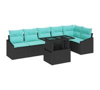 vidaXL Conjunto de sofá de jardín con cojín Manual 7 pcs Negro y Azul, Muebles Exteriores Modernos, sofá Modular Resistente, Ideal para terraza y jardín, Lounge Ajustable