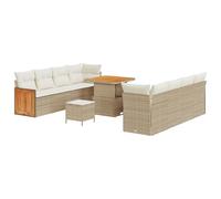vidaXL Conjunto de Sofá de Jardín de 11 Piezas con Cojines Beige de Poliratán Acacia | Diseño Modular Resistente a la Intemperie Pies Ajustables para Superficies Irregulares Reuniones a