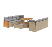 vidaXL Conjunto de Sofá de Jardín de 11 Piezas con Cojines Beige Poliratán Acacia | Diseño Modular Resistente a la Intemperie y Patas Ajustables para Terrenos Irregulares Reuniones al