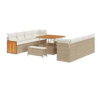 vidaXL Conjunto de sofá de jardín de 11 Piezas con Cojines Beige Ratán Sintético Acacia | Diseño Modular Resistente a la Intemperie Patas Ajustables para Superficies Irregulares Reun