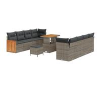 vidaXL Conjunto de Sofá de Jardín de 11 Piezas con Cojines Gris Ratán de Polietileno Acacia Muebles | Diseño Modular Resistente a la Intemperie Patas Ajustables para Espacios Exteriores Reun