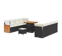 vidaXL Conjunto de sofá de jardín de 11 Piezas de, Incluye Cojines en Negro. Hecho de ratán sintético y Acacia, es Resistente al Clima. Tiene un diseño Modular y pies Ajustables para Superficies irr