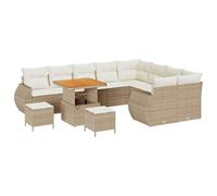 vidaXL Conjunto de sofá de jardín de 12 Piezas, Incluye Cojines Beige de ratán sintético y Madera de Acacia, Resistente a los Rayos UV. Ideal para Exteriores, balcón o Patio. Cómodo