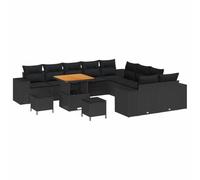 vidaXL Conjunto de sofá de jardín de 13 Piezas de con Cojines Negros de ratán sintético y Acacia. Ideal para 5 Personas. Es Resistente a la Intemperie y Duradero, con protección UV. Dale un Toque mo