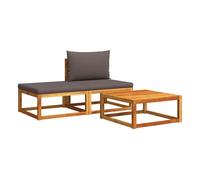 Vidaxl conjunto de sofá de jardín de 3 piezas con cojines de madera de acacia y cuerda