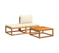 Vidaxl conjunto de sofá de jardín de 3 piezas con cojines de madera de acacia y cuerda