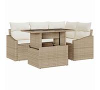 vidaXL Juego de sofá de jardín de 5 piezas con cojín beige de polirratán duradero interior exterior elegante diseño seccional moderno mesa de esquina silla individual para mesa de café