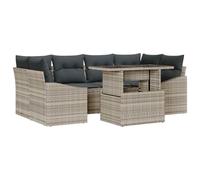 vidaXL Juego de sofá de jardín de 7 piezas con cojines color gris oscuro y gris oscuro, exterior de polirratán, fácil de limpiar, muebles cómodos, ideal para patio, mesa, sillón individual, sofá